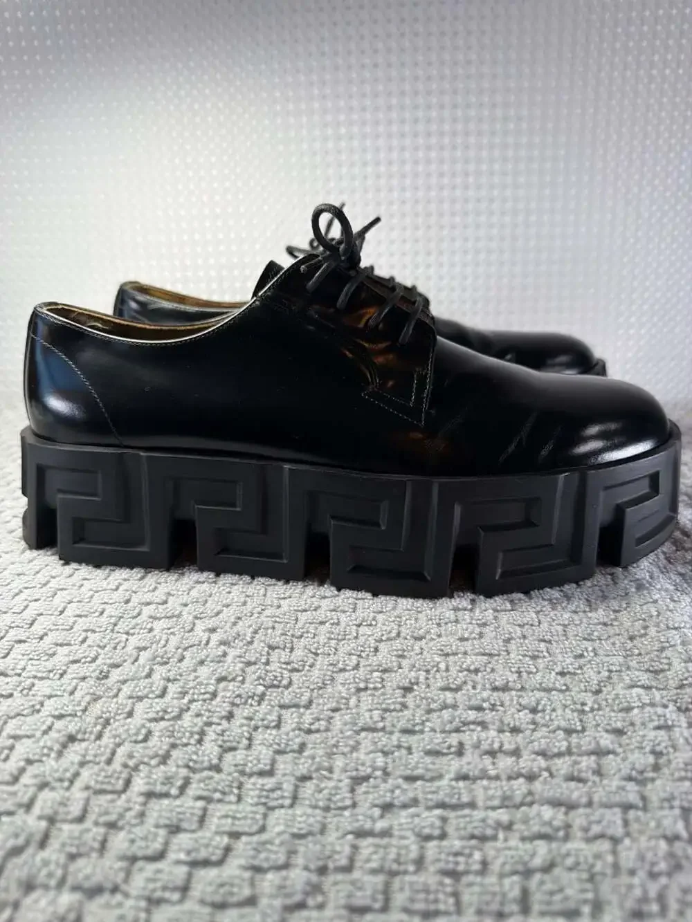 Versace Greca Labyrinth Leather Derby Platform Shoes